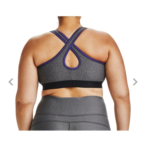 Under Armour Women’s Plus Size 1X Black Gray Logo Mid Crossback Sports Bra New - Picture 2 of 12